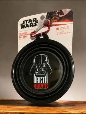 Star Wars Black Darth Vader Silicone Travel Pet Bowl with Red Carabiner